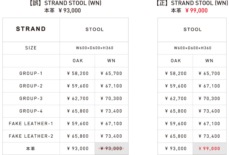 STRANDウォールナットSTOOL表記訂正